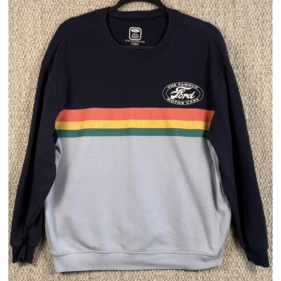 Ford Motor Cars Retro Stripe Fleece Sweatshirt Crewneck Mens Large